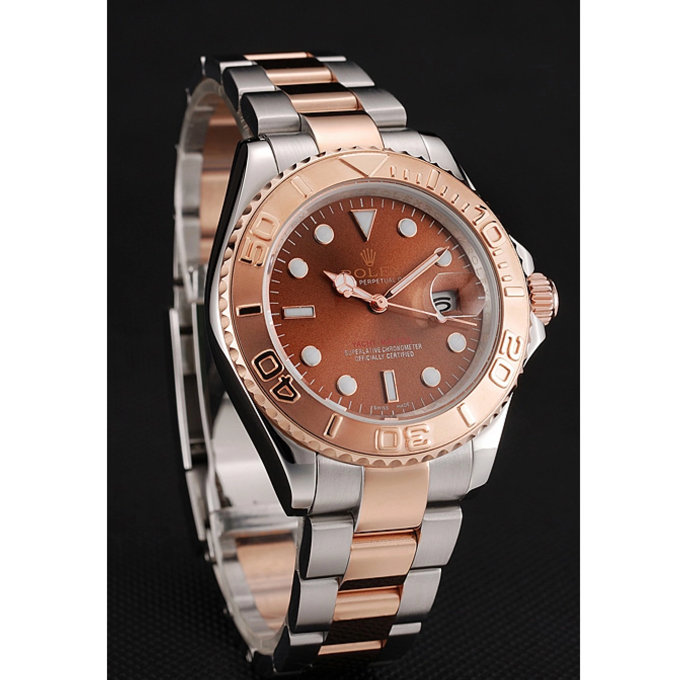 Aaa replica Stainless Master Rolex Yacht Rose Bracelet 1453864 Gold Two Tone Steel Dial 0821